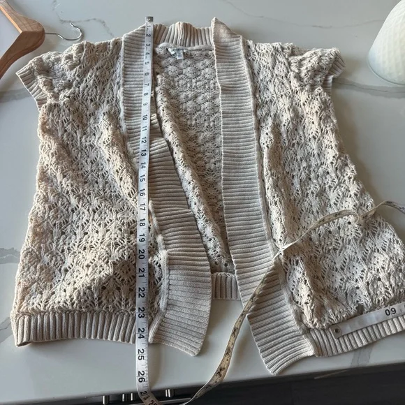 3/$20⚡️ Croft & Barrow Cream Knit Short Sleeve Cardigan Festival Boho Bohemian - Picture 15 of 15